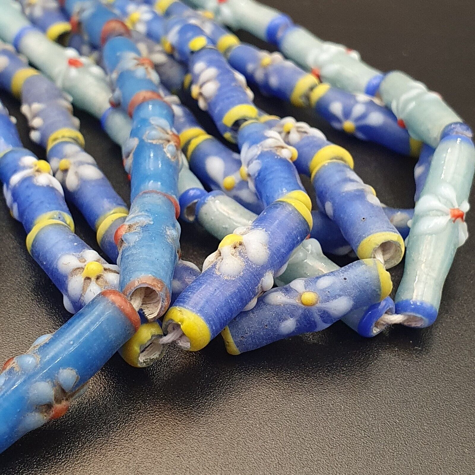 Lot 5 Strands BEAUTIFUL OLD AFRICAN Blue GLASS Vintage BEADS Strands necklaces