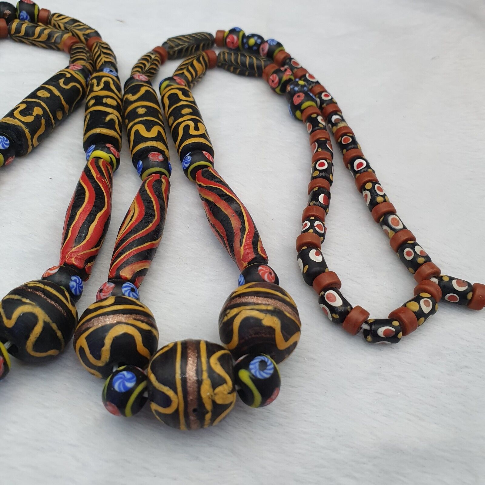 Vintage Old Mix Glass feather and Fancy BEADS Beaded Long NECKLACE  Big Beads