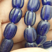 East Oasis Old African Cobalt Blue Glass Trade Bead Strand, Vintage Blue Beads