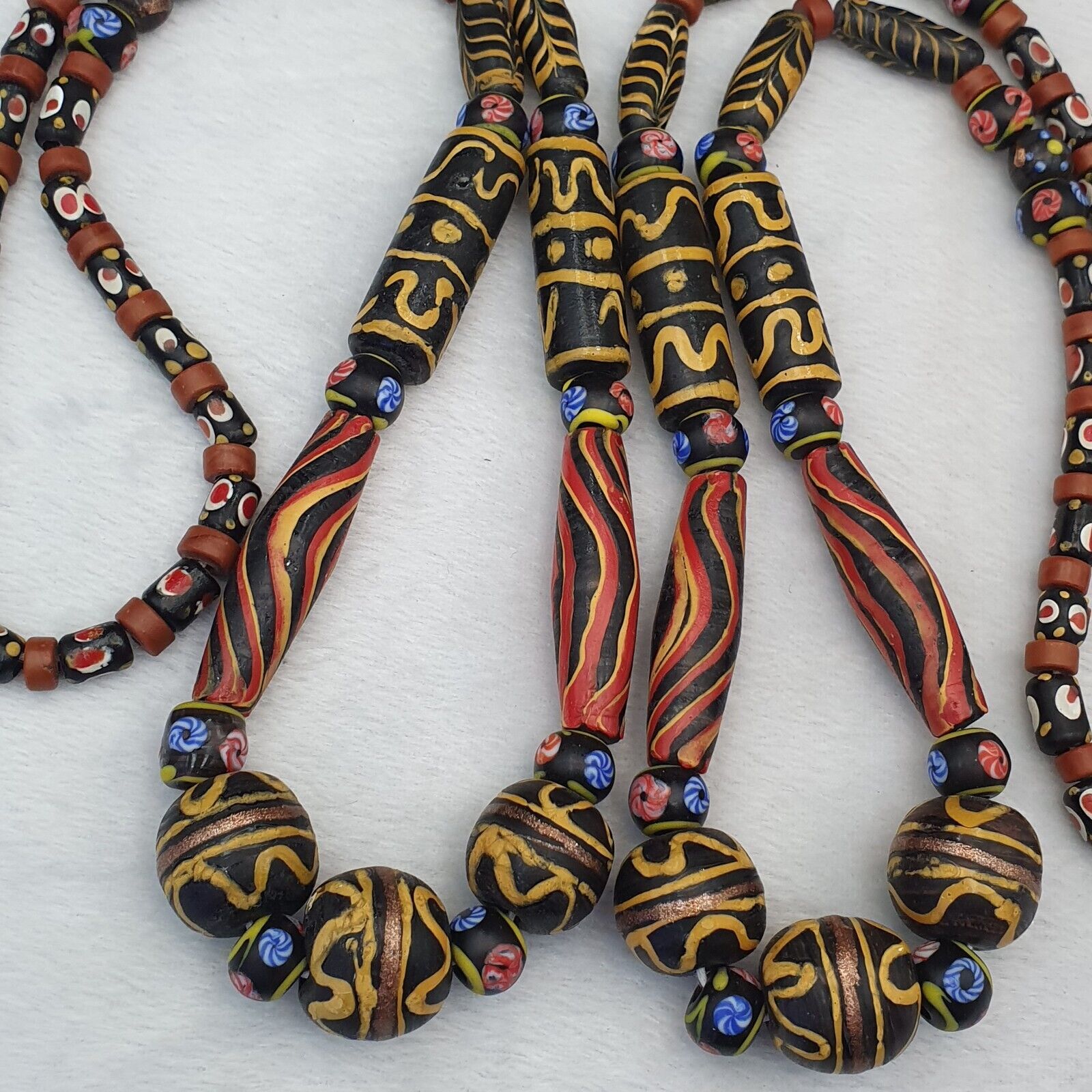Vintage Old Mix Glass feather and Fancy BEADS Beaded Long NECKLACE  Big Beads