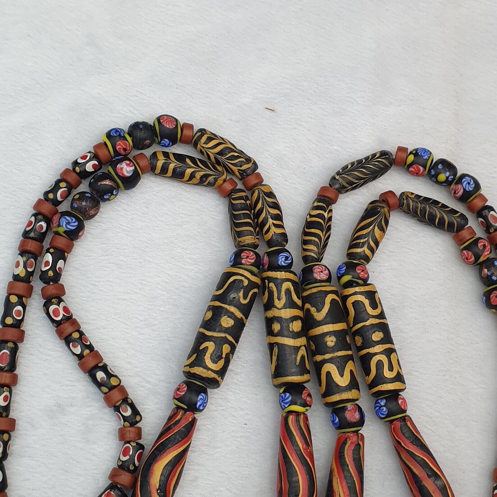 Vintage Old Mix Glass feather and Fancy BEADS Beaded Long NECKLACE  Big Beads