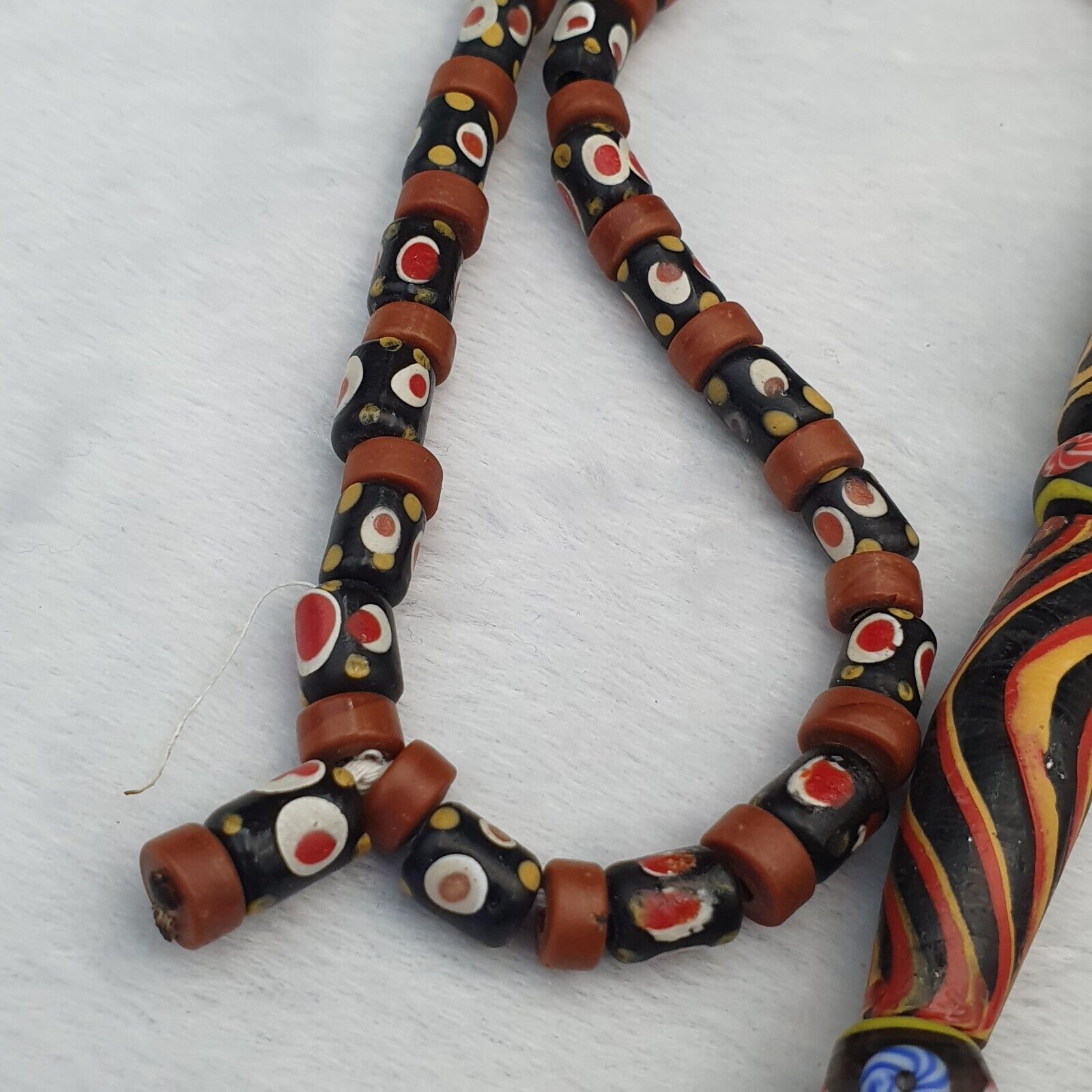 Vintage Old Mix Glass feather and Fancy BEADS Beaded Long NECKLACE  Big Beads