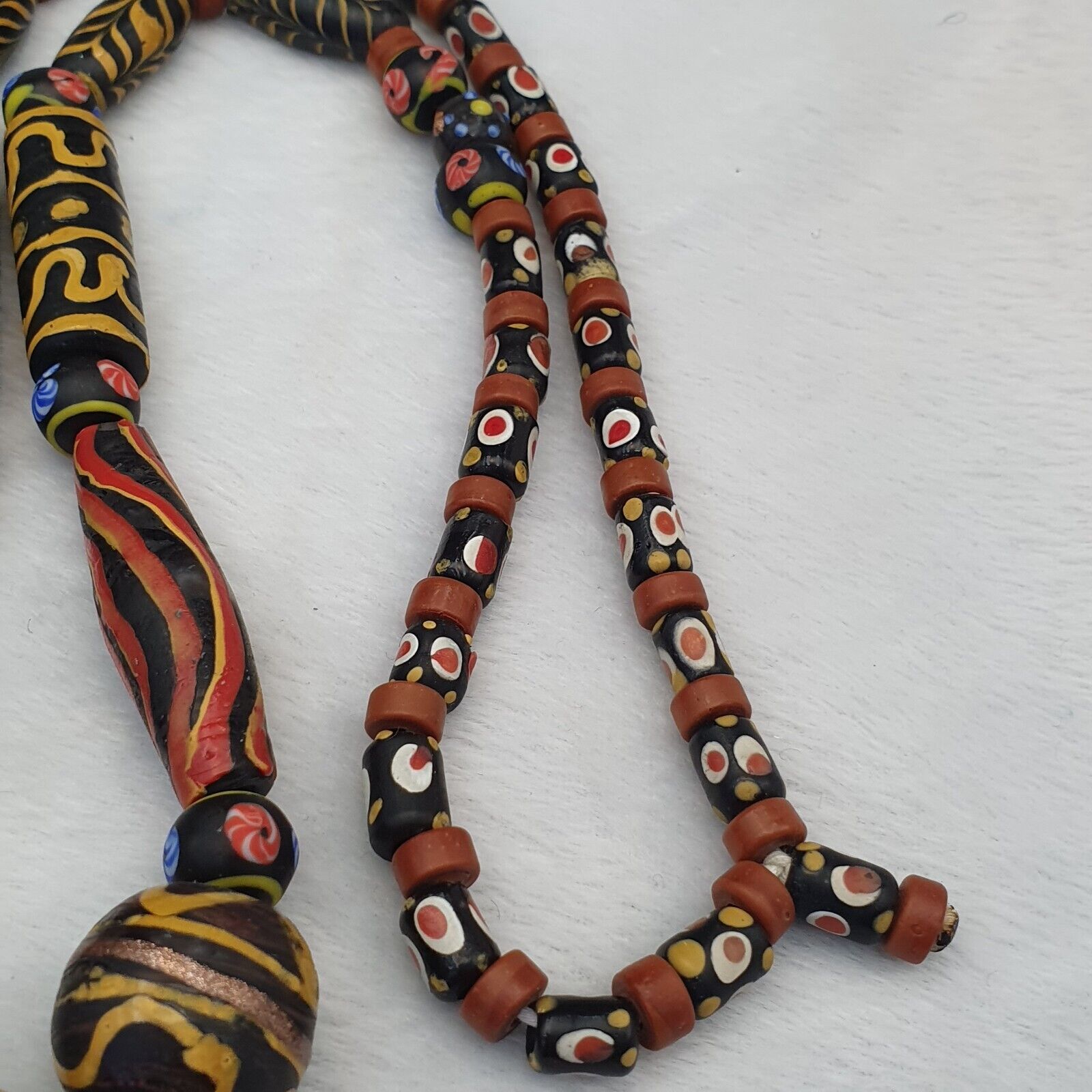 Vintage Old Mix Glass feather and Fancy BEADS Beaded Long NECKLACE  Big Beads