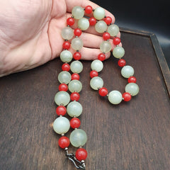 Chinese Jade Tibetan Jadeite Beads necklace with Silver Lock