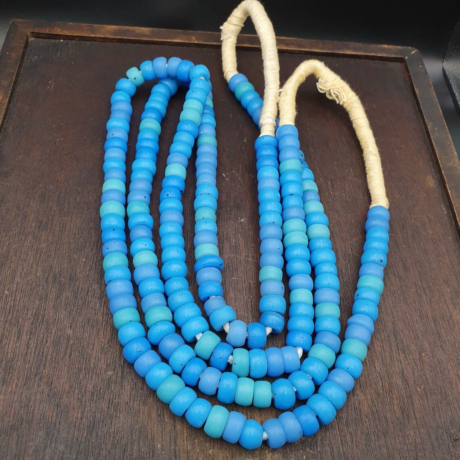 Vintage OLD AFRICAN Blue GLASS ANTIQUE BEADS 11-12MM 100+ beads Strand