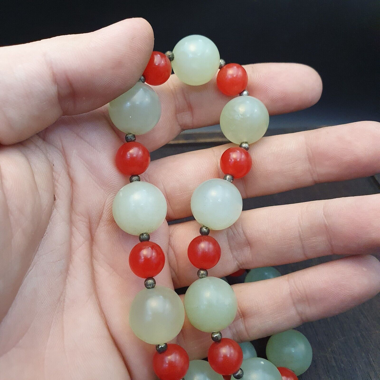 Chinese Jade Tibetan Jadeite Beads necklace with Silver Lock