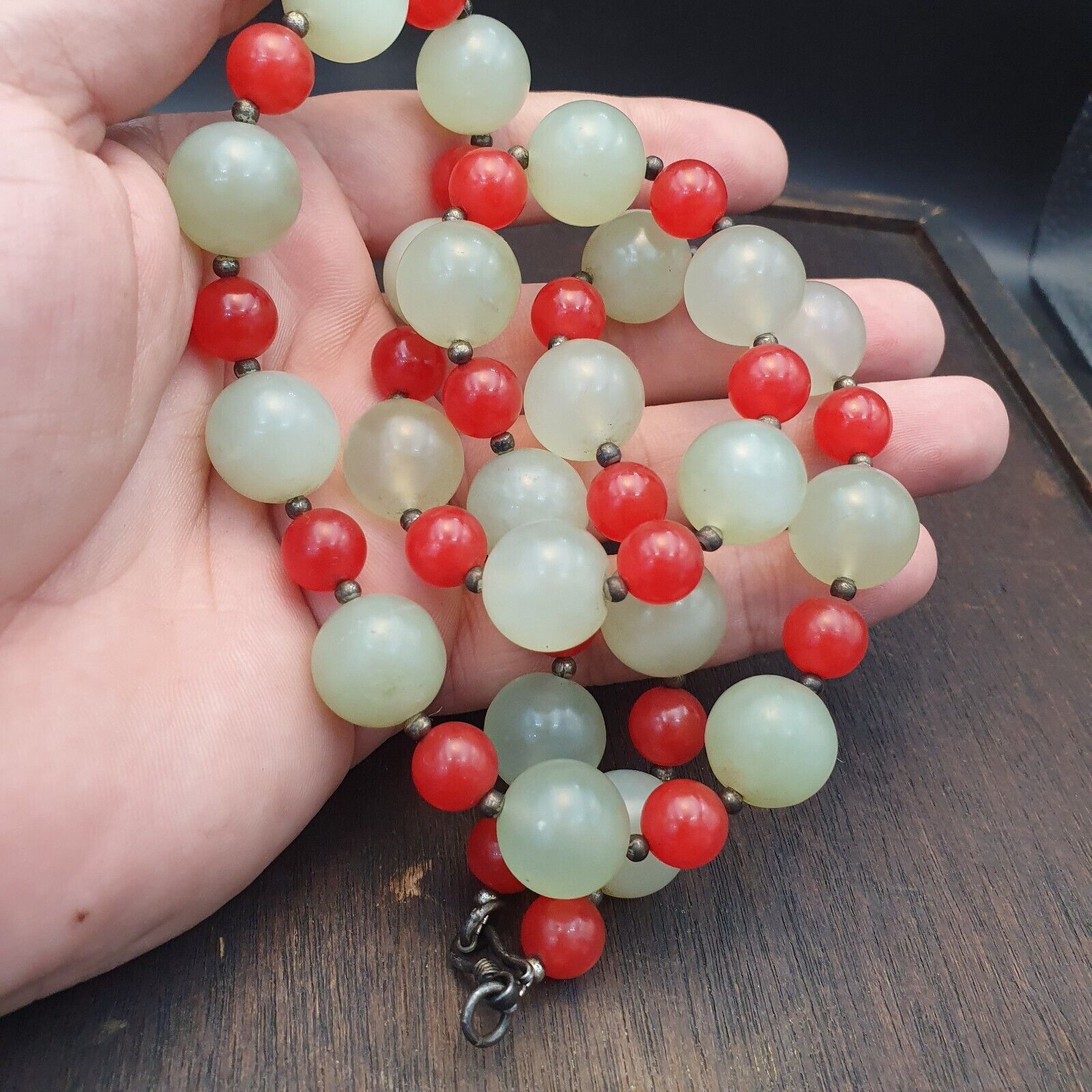 Chinese Jade Tibetan Jadeite Beads necklace with Silver Lock