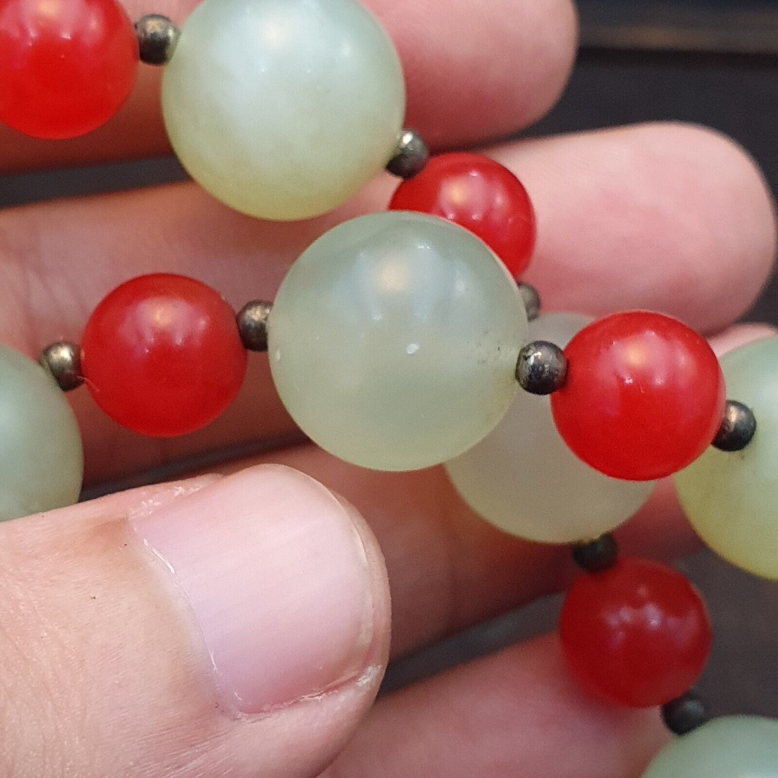 Chinese Jade Tibetan Jadeite Beads necklace with Silver Lock