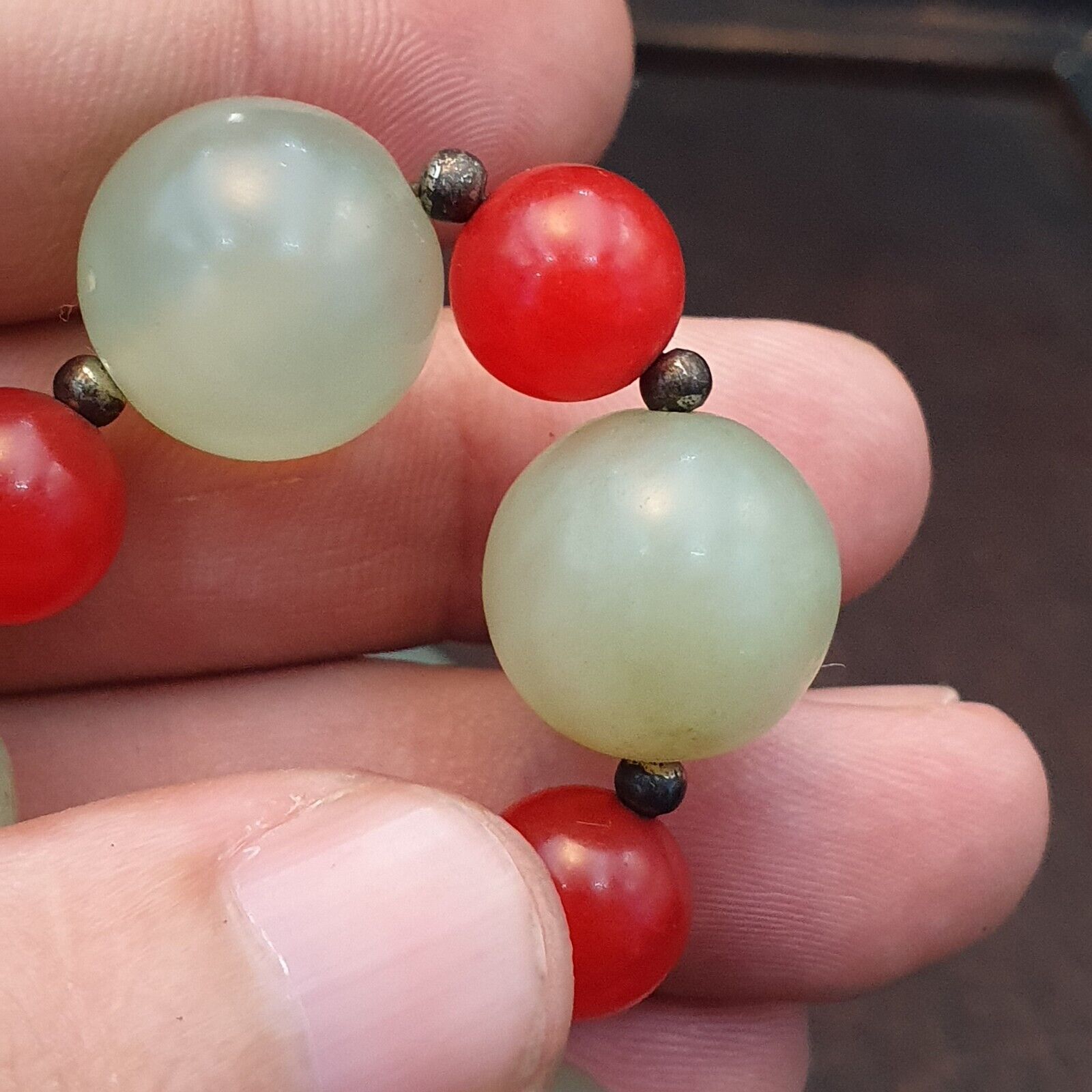 Chinese Jade Tibetan Jadeite Beads necklace with Silver Lock