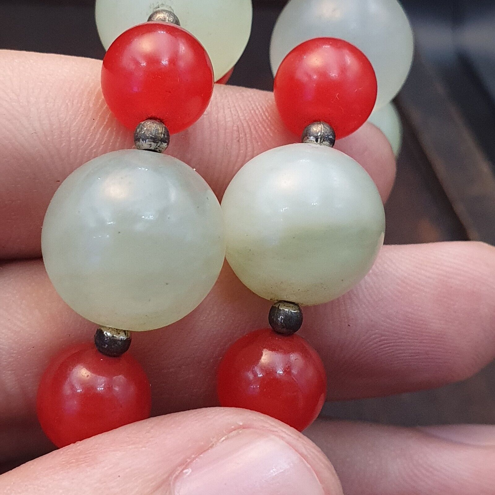 Chinese Jade Tibetan Jadeite Beads necklace with Silver Lock