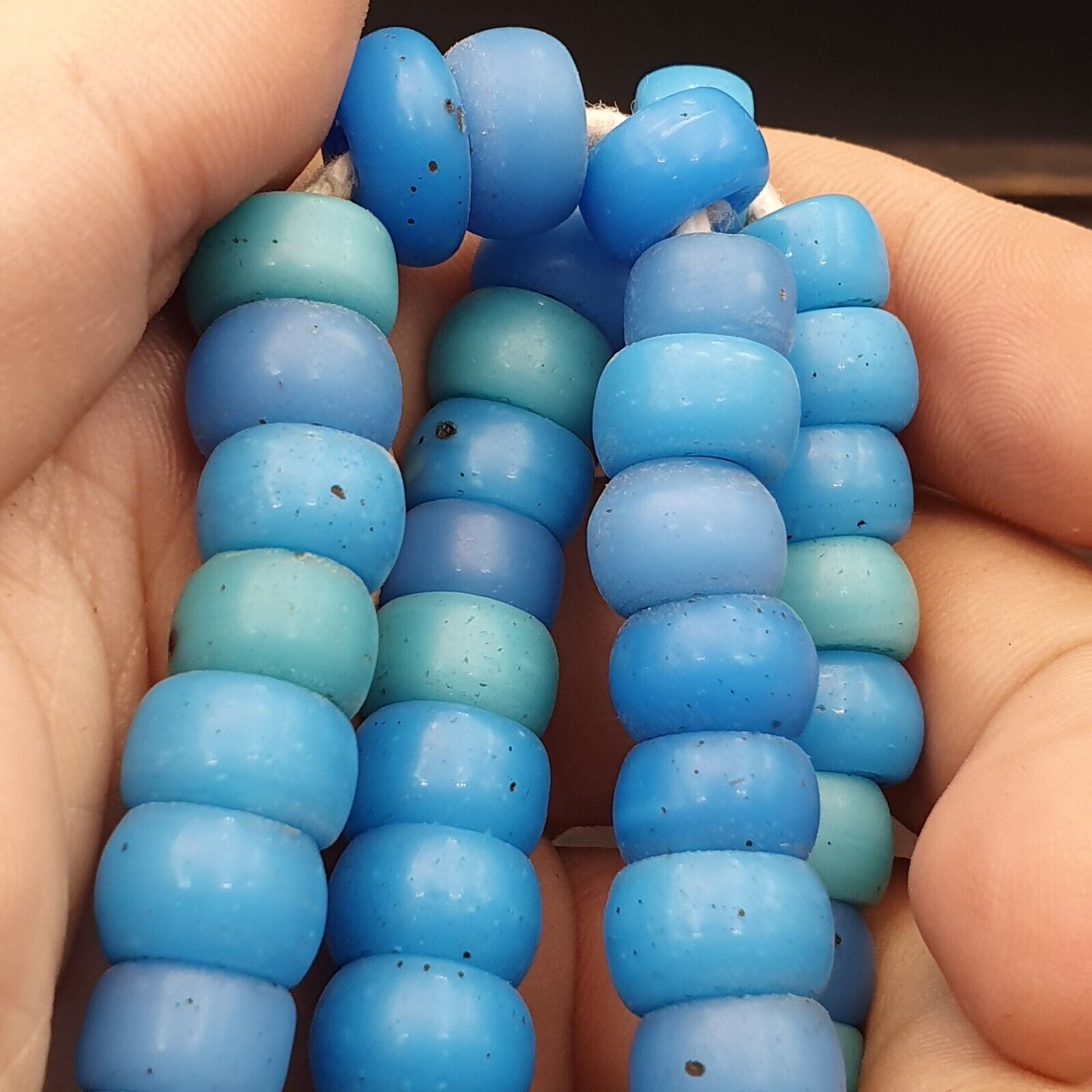 Vintage OLD AFRICAN Blue GLASS ANTIQUE BEADS 11-12MM 100+ beads Strand
