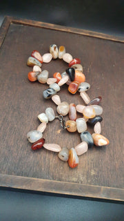 East Oasis Chinese Tibetan Carnelian and Agate Bead Necklace with Silver Lock
