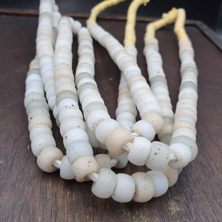 East Oasis Vintage Old African White Glass Antique Beads 11-11.5mm Strand