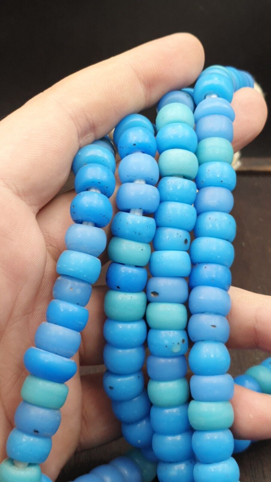 Vintage OLD AFRICAN Blue GLASS ANTIQUE BEADS 11-12MM 100+ beads Strand
