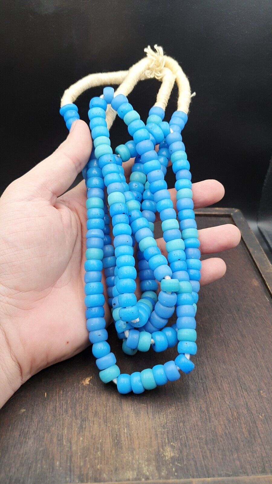 Vintage OLD AFRICAN Blue GLASS ANTIQUE BEADS 11-12MM 100+ beads Strand