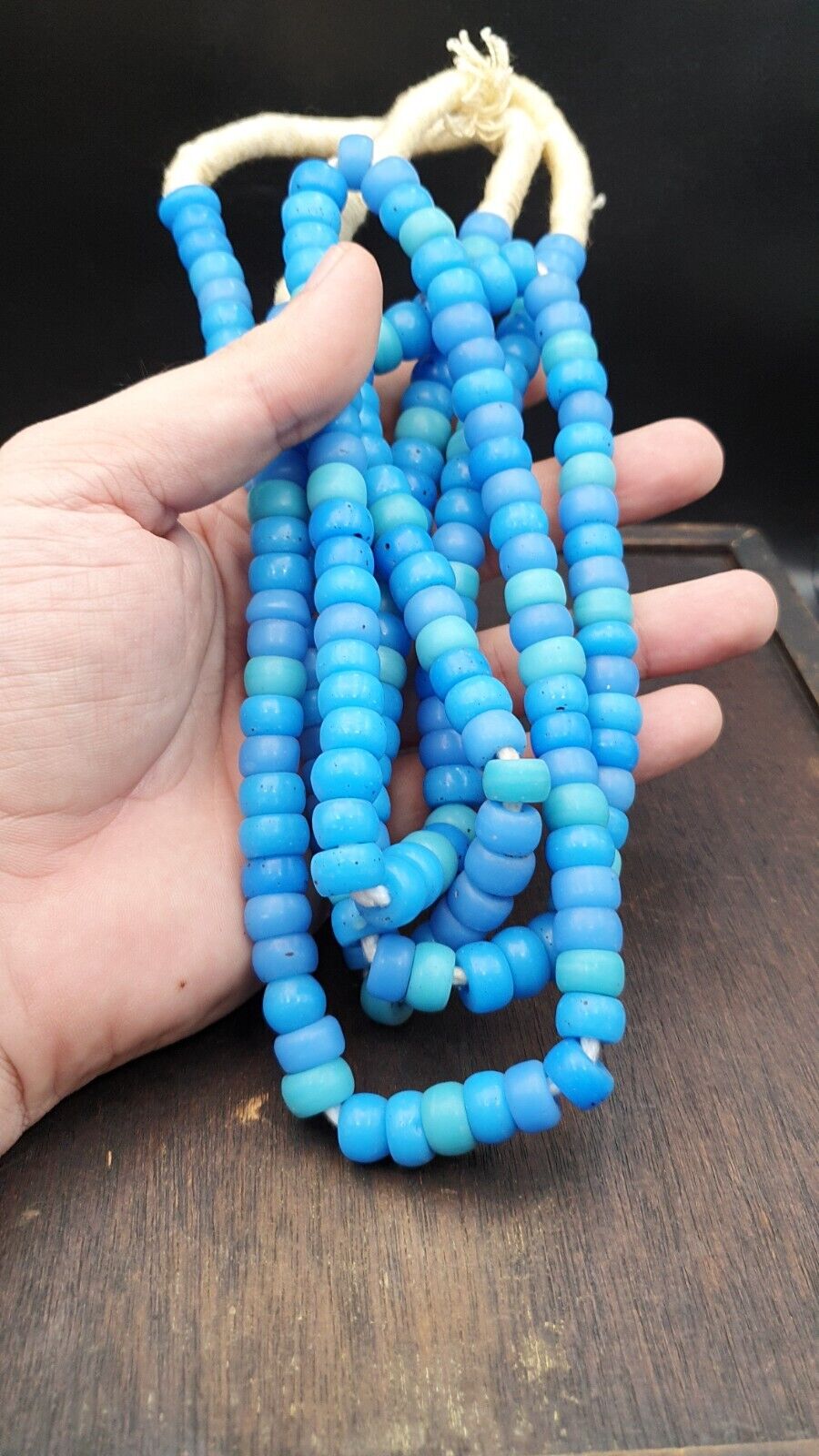 Vintage OLD AFRICAN Blue GLASS ANTIQUE BEADS 11-12MM 100+ beads Strand