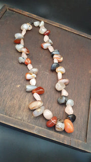 East Oasis Chinese Tibetan Carnelian and Agate Bead Necklace with Silver Lock
