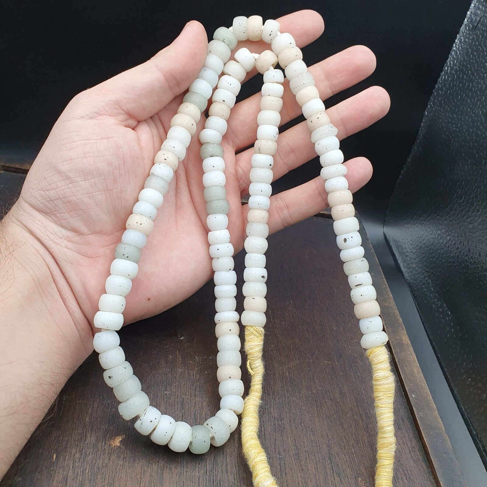 Vintage OLD AFRICAN White GLASS ANTIQUE BEADS 11-11.5MM 100+ beads Strand