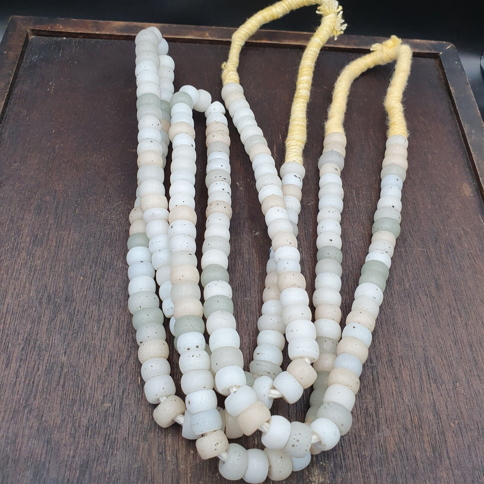 Vintage OLD AFRICAN White GLASS ANTIQUE BEADS 11-11.5MM 100+ beads Strand