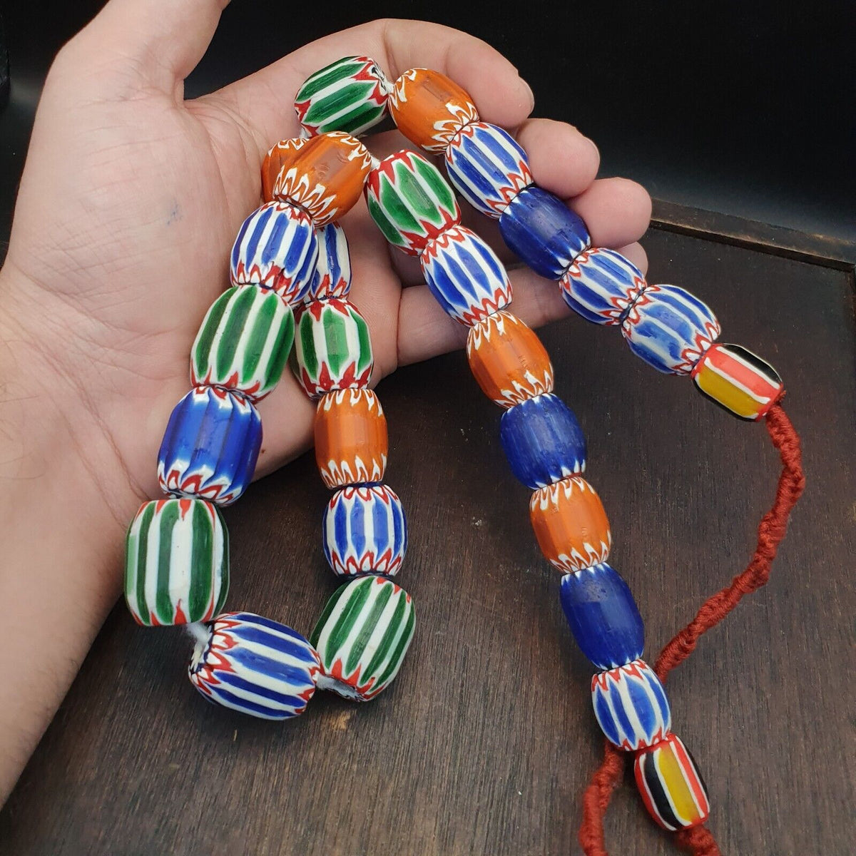 Antique Venetian inspired African Multi color Glass  Chevron Beads Necklace