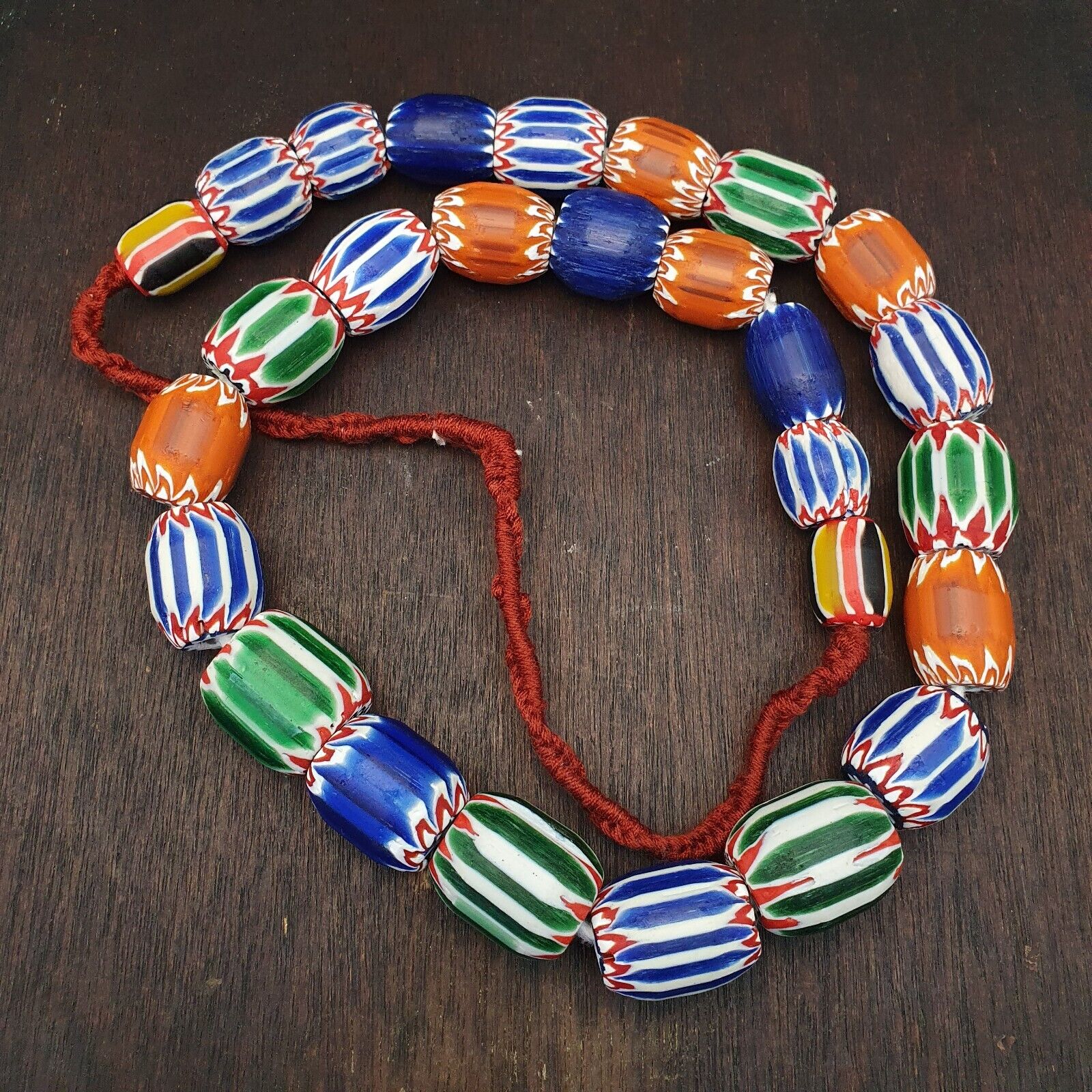 Antique Venetian inspired African Multi color Glass  Chevron Beads Necklace