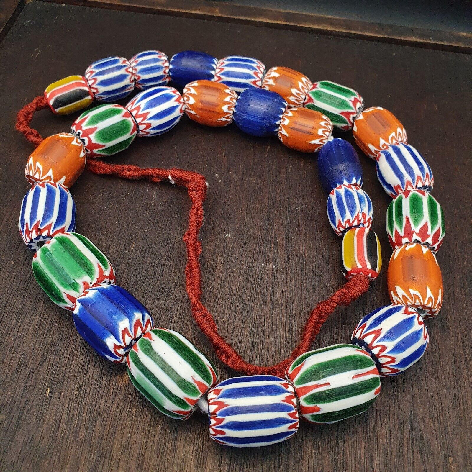 Antique Venetian inspired African Multi color Glass  Chevron Beads Necklace