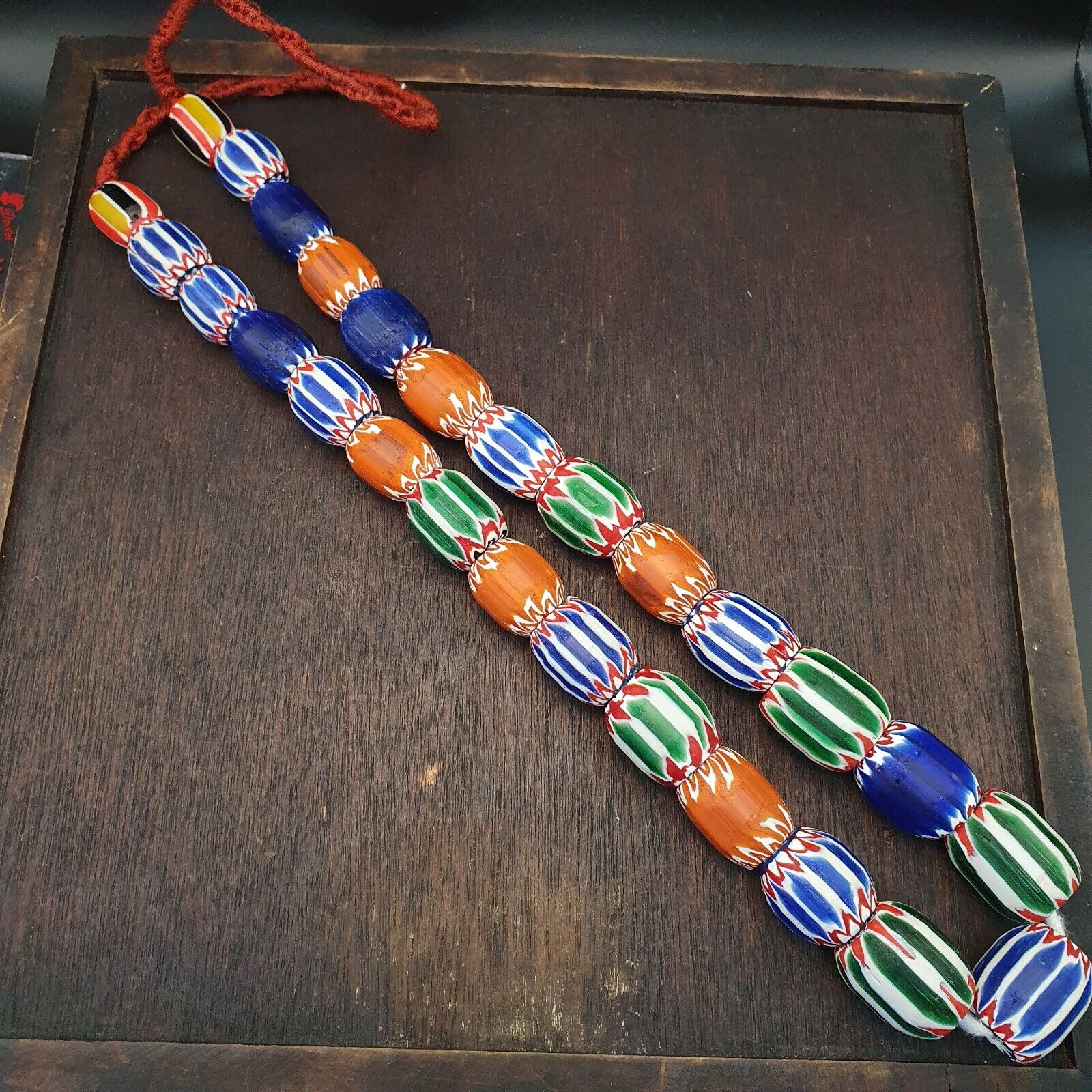 Antique Venetian inspired African Multi color Glass  Chevron Beads Necklace