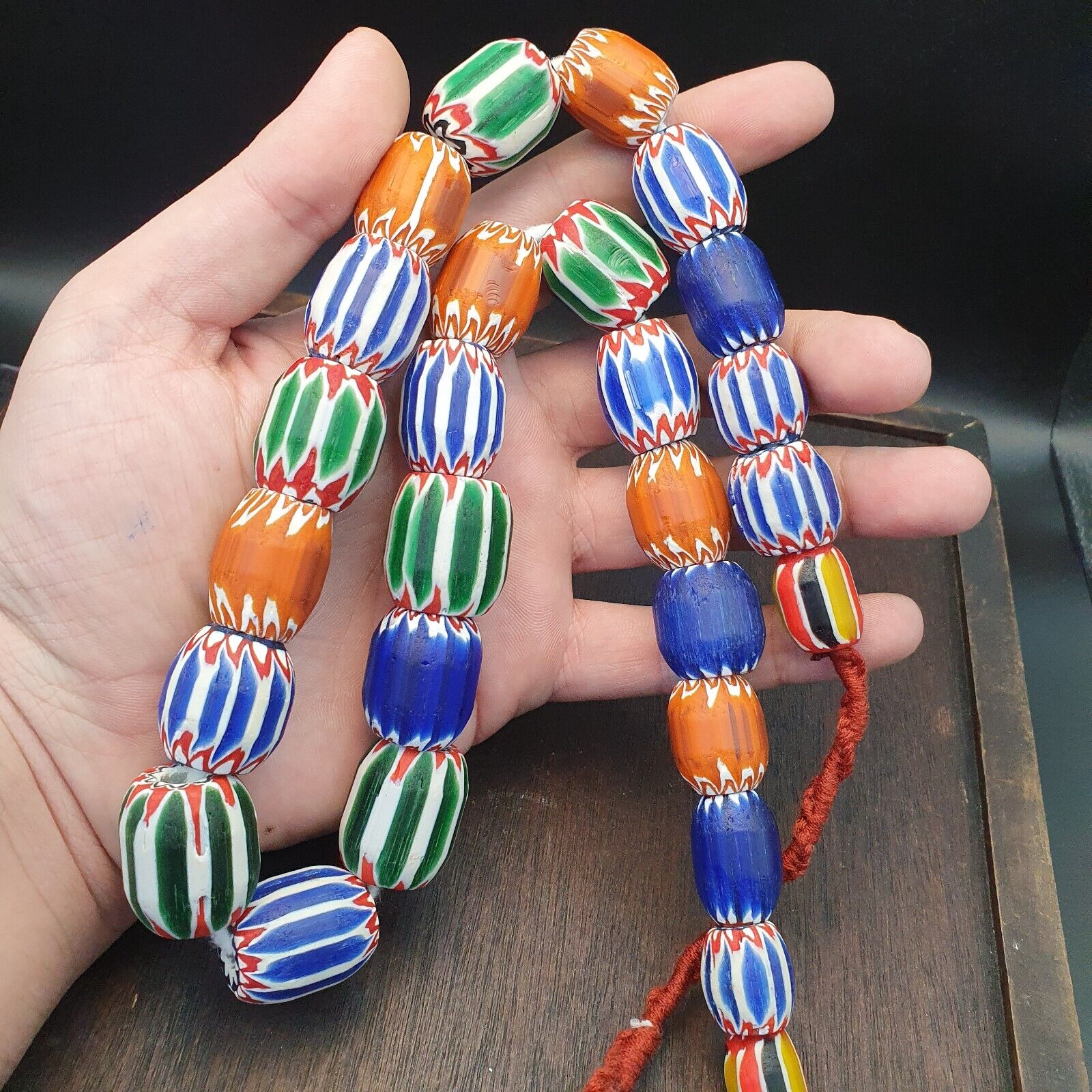 Antique Venetian inspired African Multi color Glass  Chevron Beads Necklace