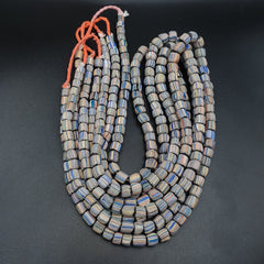 Lot 2 Vintage OLD AFRICAN Blue GLASS gabri  Stripes BEADS 7-9MM  beads Strand