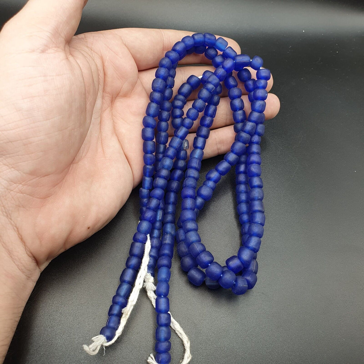 Lot 2 Vintage OLD AFRICAN RED & white GLASS  Stripes BEADS 7-9MM beads Strand