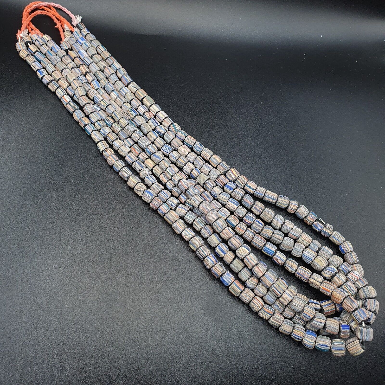 Lot 2 Vintage OLD AFRICAN Blue GLASS gabri  Stripes BEADS 7-9MM  beads Strand