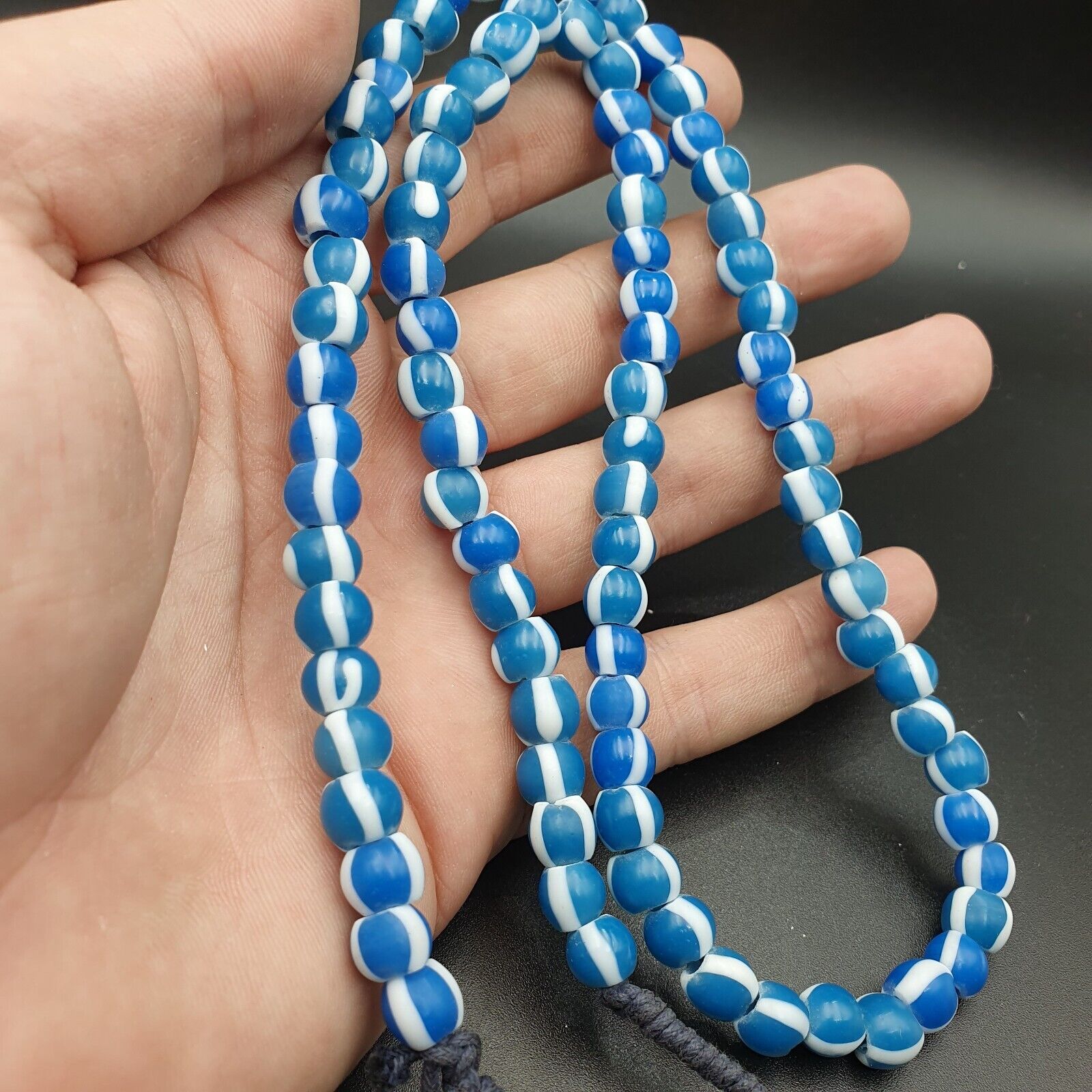 Strand vintage Glass beads Fancy White Stipes glass beads long Necklaces