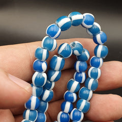 Strand vintage Glass beads Fancy White Stipes glass beads long Necklaces
