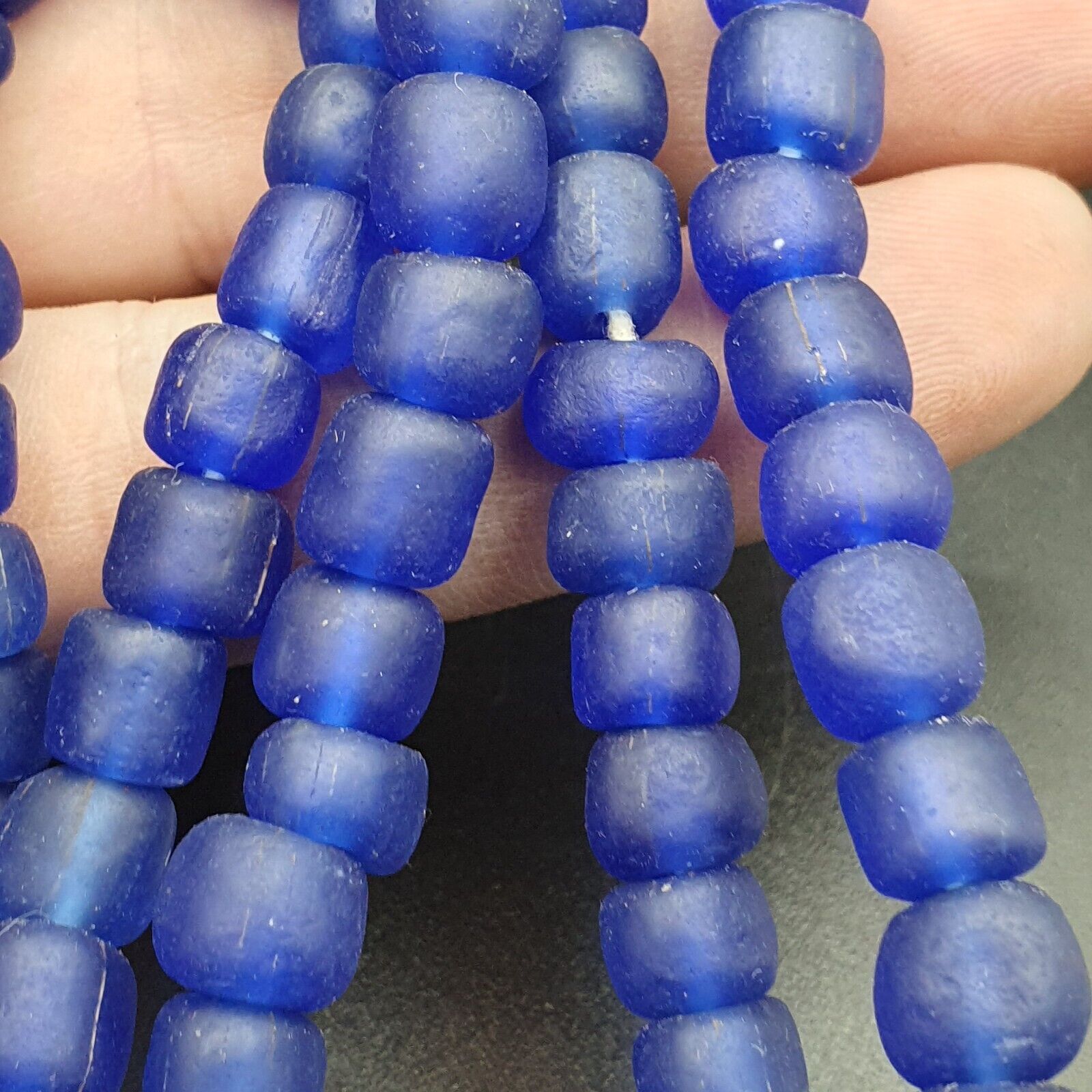 Lot 2 Vintage OLD AFRICAN RED & white GLASS  Stripes BEADS 7-9MM beads Strand