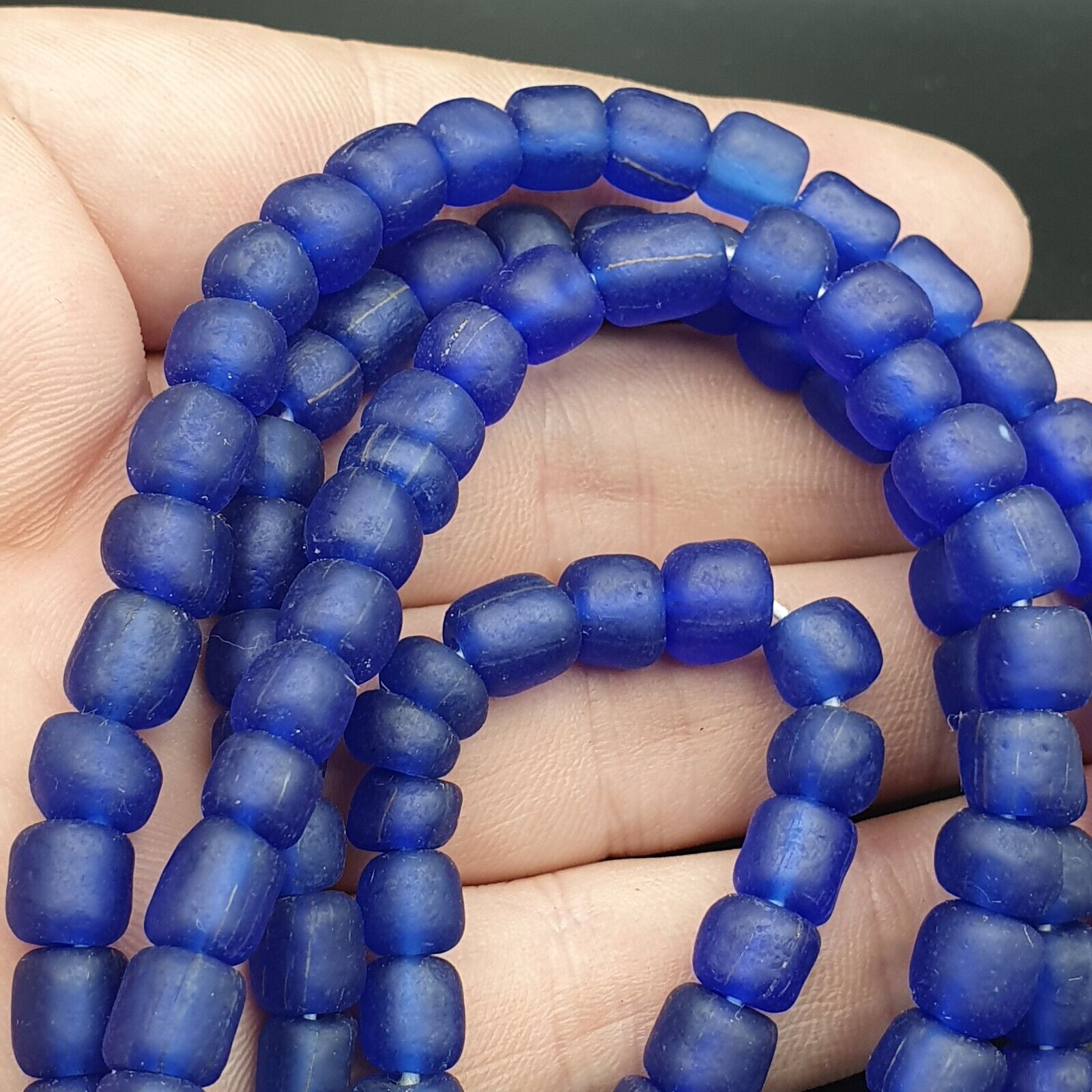 Lot 2 Vintage OLD AFRICAN RED & white GLASS  Stripes BEADS 7-9MM beads Strand