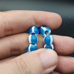 Strand vintage Glass beads Fancy White Stipes glass beads long Necklaces