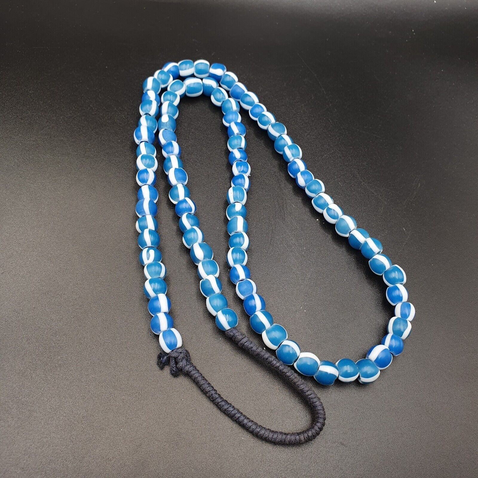 Strand vintage Glass beads Fancy White Stipes glass beads long Necklaces