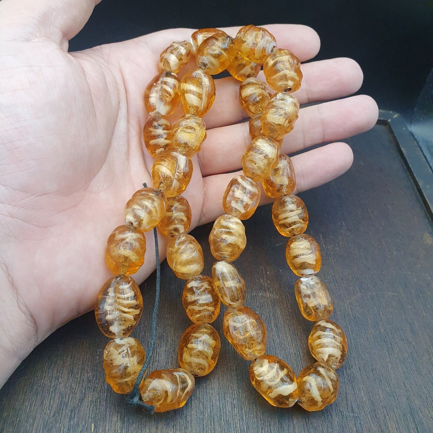 Vintage Glasperlen Candy Honey Yellow ausgefallener Perlenstrang