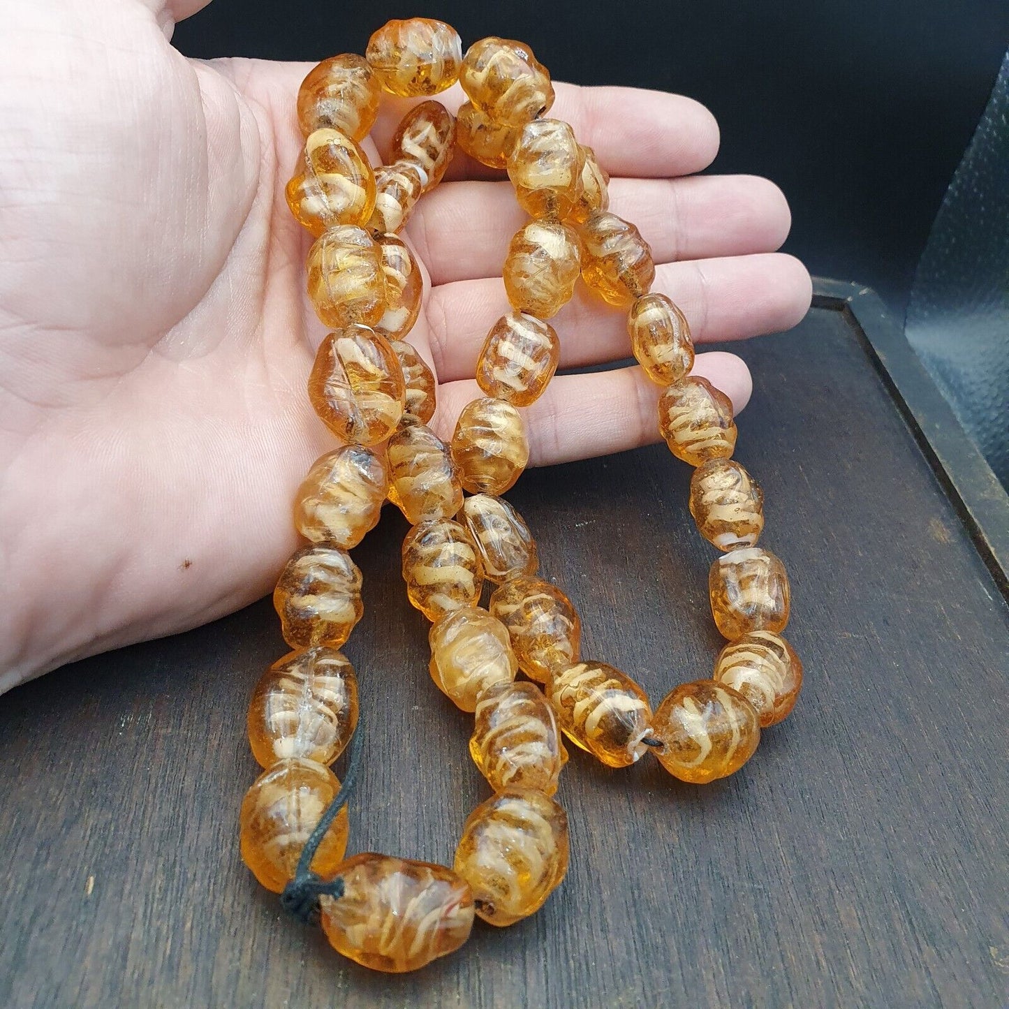 Vintage Glasperlen Candy Honey Yellow ausgefallener Perlenstrang