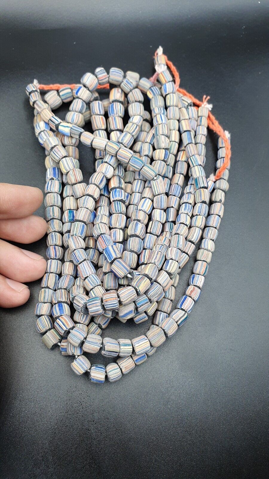 Lot 2 Vintage OLD AFRICAN Blue GLASS gabri  Stripes BEADS 7-9MM  beads Strand