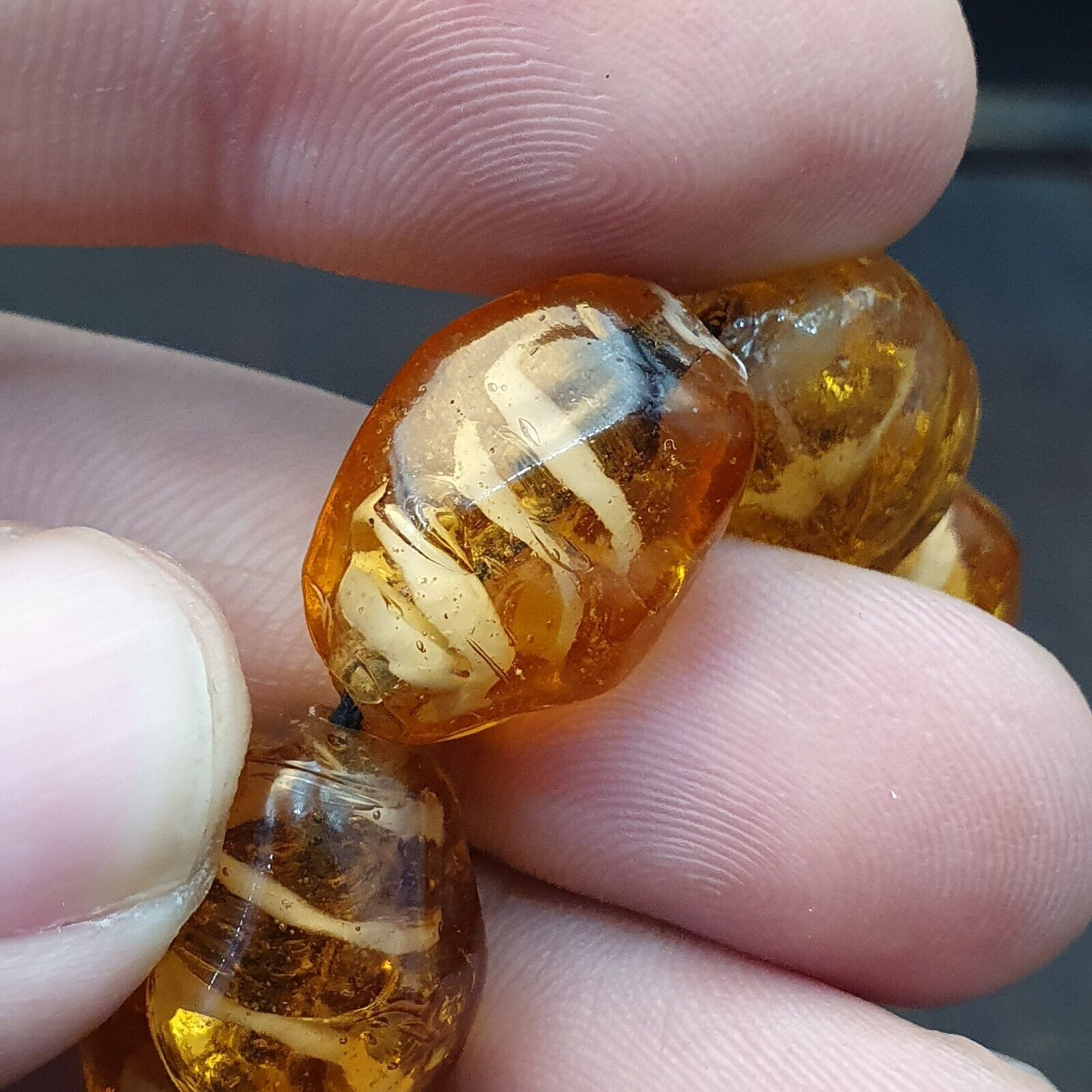 Vintage glass beads Candy Honey Yellow fancy  Beads Strand