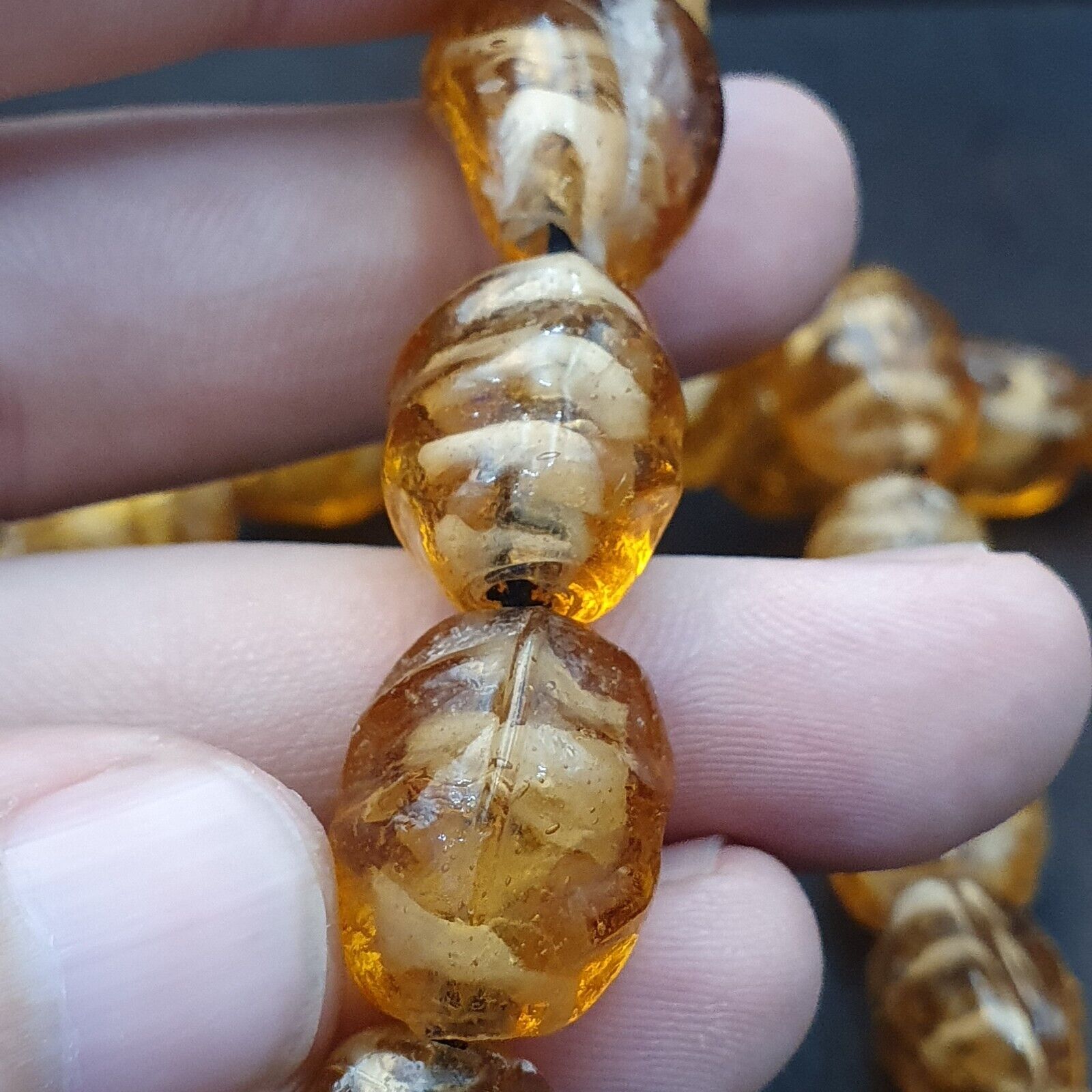 Vintage glass beads Candy Honey Yellow fancy  Beads Strand