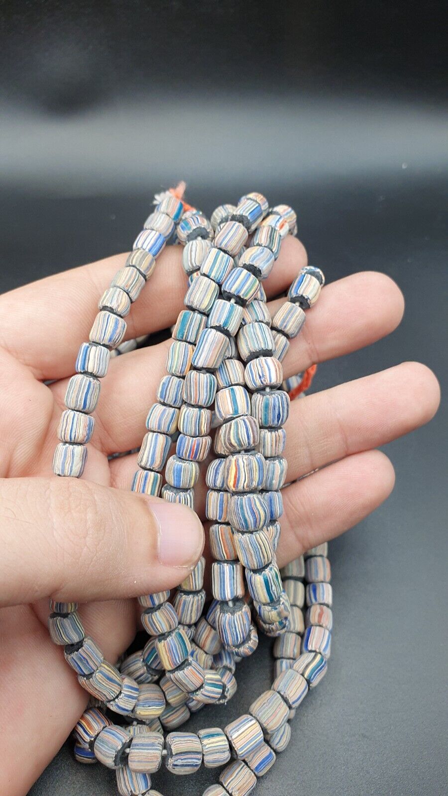 Lot 2 Vintage OLD AFRICAN Blue GLASS gabri  Stripes BEADS 7-9MM  beads Strand