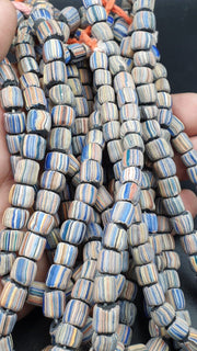 批量 2 復古老非洲藍色玻璃加布里條紋珠 7-9 毫米珠串