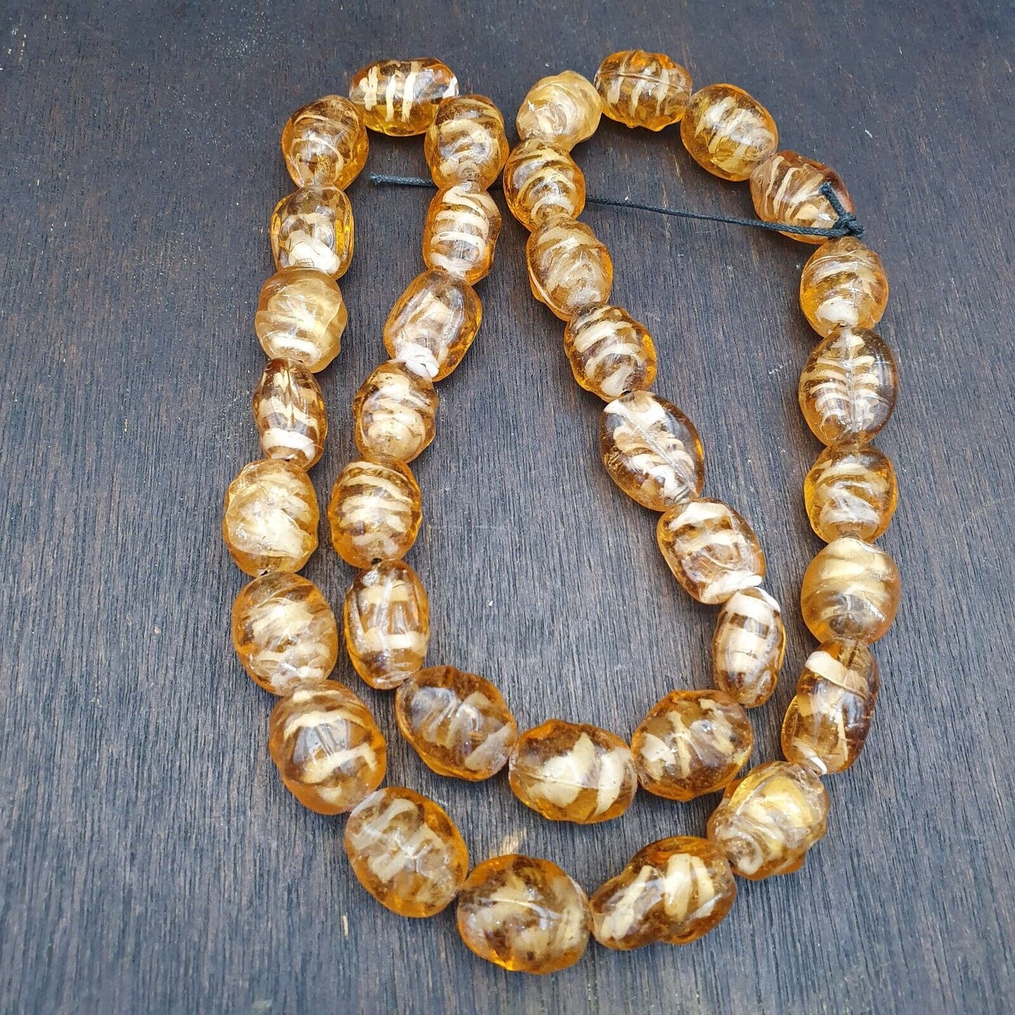Vintage Glasperlen Candy Honey Yellow ausgefallener Perlenstrang