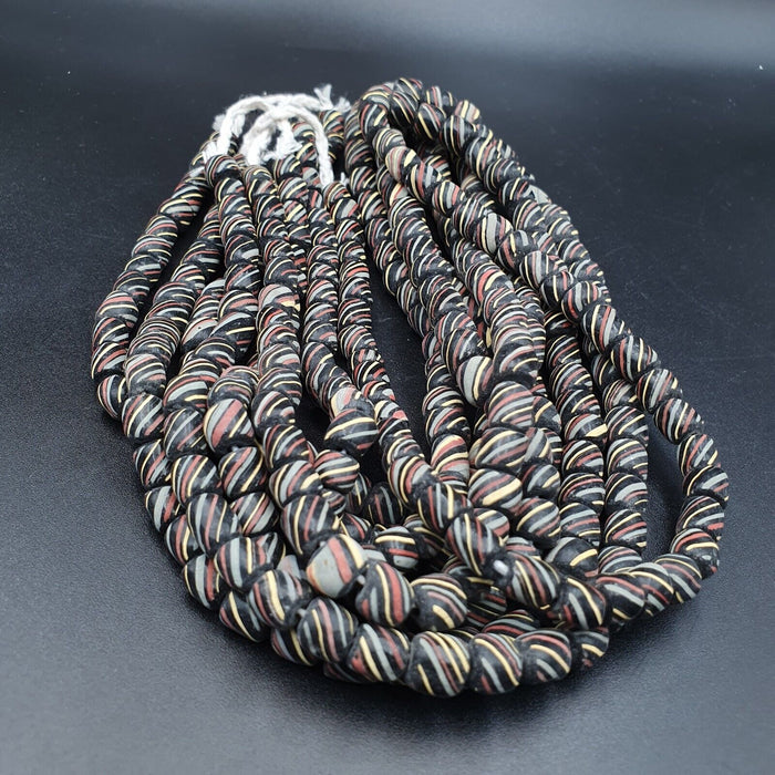 Lot 2 Vintage Old African Black Glass Antique Stripes Beads 7-8MM Beads Strand
