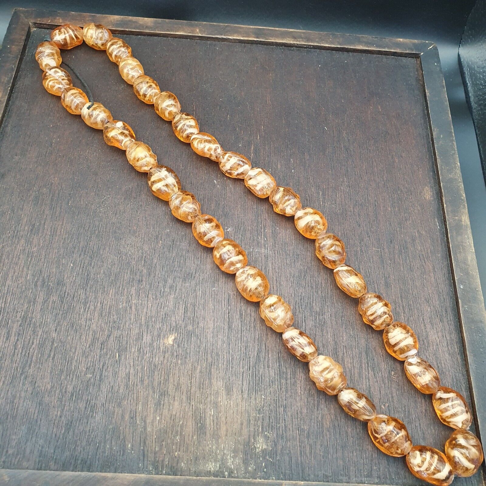 Vintage glass beads Candy Honey Yellow fancy  Beads Strand