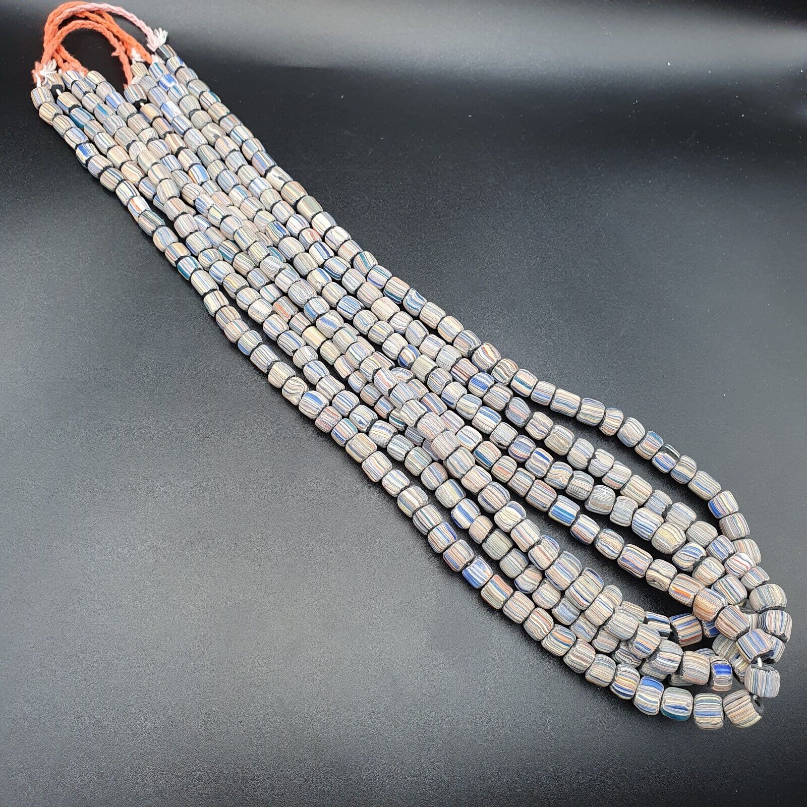 Lot 2 Vintage OLD AFRICAN Blue GLASS gabri  Stripes BEADS 7-9MM  beads Strand