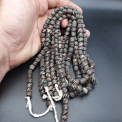 Lot 2 Vintage OLD AFRICAN Black GLASS ANTIQUE Stripes BEADS 7-8MM  beads Strand