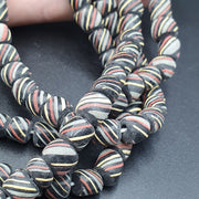 East Oasis Vintage African Black Striped Glass Bead Strands, Lot of 2 at 7-8mm